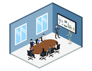 Isometric 3D vector illustration concept meeting at a business conference