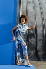 afro girl in denim clothes