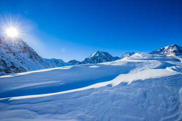 Snow in winter season, mountains. South Tirol, Solda in Italy.