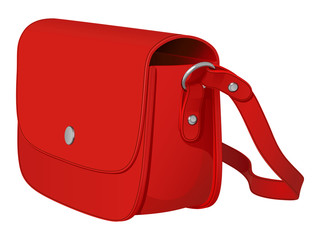 Красная кожаная дамская сумка с длинным ремнем, изолированная на белом фоне