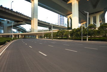 Empty road surface floor with City road overpass viaduct bridge