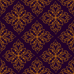 cool floral mandala seamless pattern in purple and gold