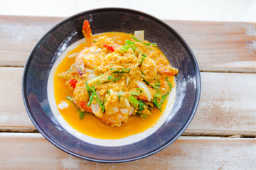 Sea-food, shrimp in yellow curry,