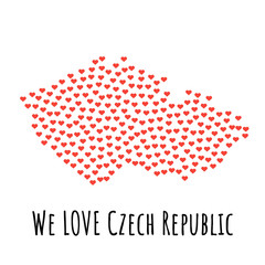 Czech Republic Map with red hearts - symbol of love. abstract background