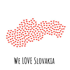 Slovakia Map with red hearts - symbol of love. abstract background