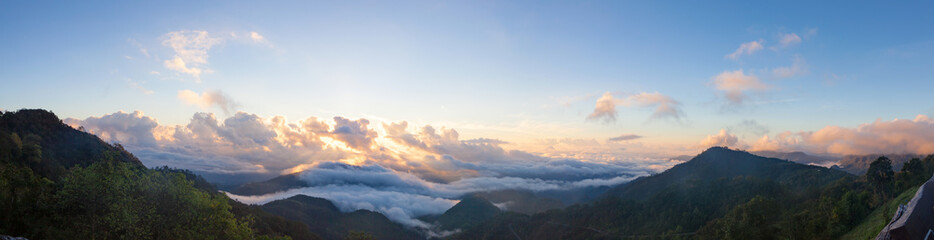 Fototapeta na wymiar Panoramic, beautiful Misty Morning Sunrise