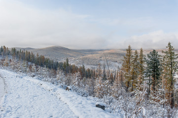 mountain road on top of a mountain in winter