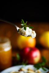 sweet milk oatmeal with apples, nuts and honey