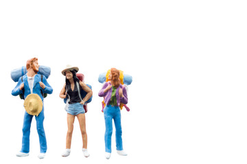 Miniature Backpacker , Tourist people isolated on white background with clipping path