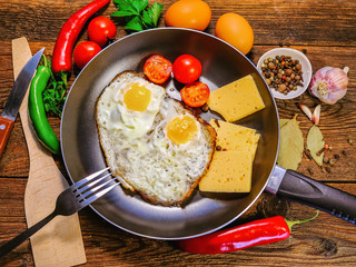 fried eggs in a frying pan