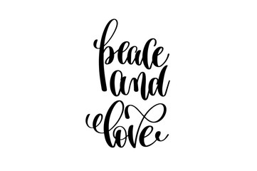 peace and love hand lettering inscription