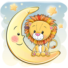 Cute Cartoon lion on the moon