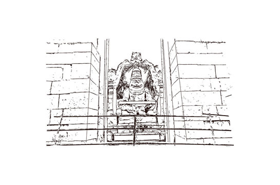 Sketch of Ugra Narasimha Temple in Hampi Karnataka, India in vector illustration.