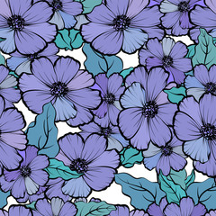 seamless pattern with colorful flowers and leaves, soft and romantic background