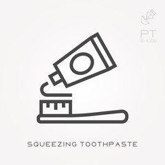 Line icon squeezing toothpaste