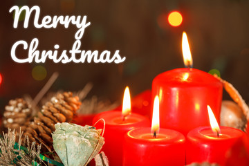 Christmas still life with candles. greeting card