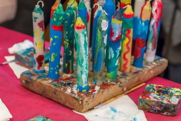 colorful handpainted candles on the table