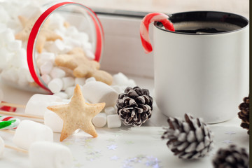 new year coffee break with festive sweetness cookies
