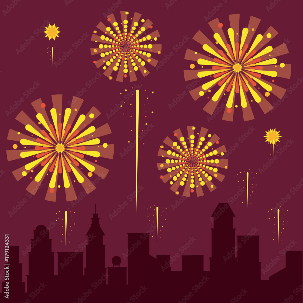 Poster fireworks on the city icon vector illustration graphic design