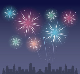 Fototapeta na wymiar Fireworks on the city icon vector illustration graphic design