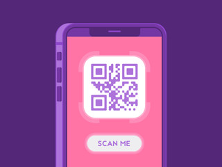 Scanning QR code with smartphone. Scan QR code to mobile phone. Vector illustration