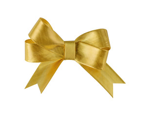 Gold ribbon bow isolated on white