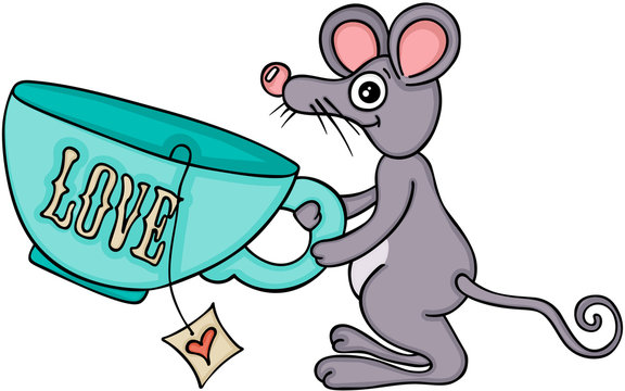 Cute mouse carrying love cup of tea
