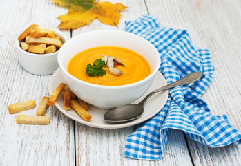 Pumpkin soup with fresh pumpkins