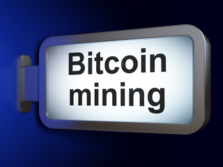 Blockchain concept: Bitcoin Mining on advertising billboard background, 3D rendering