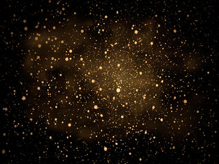 Fototapeta na wymiar Vector gold glitter particles background for luxury greeting card. Star dust sparks in explosion on black background. Golden sparkling texture.