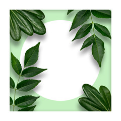 Naklejka premium Creative layout made of flowers and leaves with paper card note. Flat lay. Nature concept