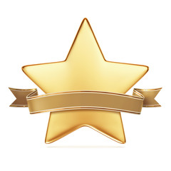 Gold star with golden ribbon banner - arc and wavy ends