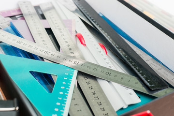 many colored rulers for drawing