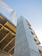 Sunny autumn morning below cable bridge in Belgrade, Serbia