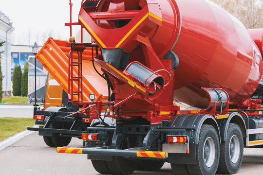 Construction truck - concrete mixer with red body