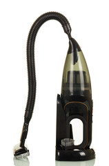 Portable vacuum cleaner with hose and brush, isolated on white