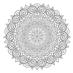 Unique mandala design. Round ornamental pattern for coloring book pages. Circle ornament for henna tattoo design.
