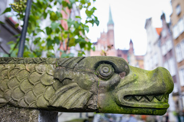 Ornaments, moldings, gargoyle, low reliefs in a sandstone, granite, concrete. sculpting details in...