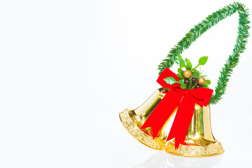 Christmas bells tree and ribbon isolated on white background