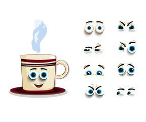 Cute cartoon steaming cup with set of eyes