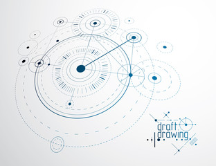 Engineering technology vector wallpaper made with circles and lines. Technical drawing abstract background.