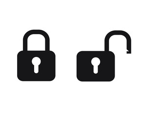 black padlock locked and unlocked lock vector web icon on white background
