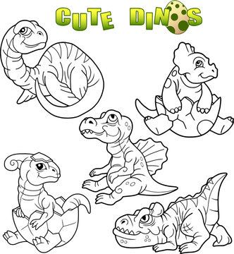 cartoon cute dinosaurs set of images