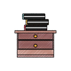 flat line colored desk with  doodle over white background  vector illustration