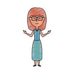 flat line  colored teacher woman doodle over white background  vector illustration