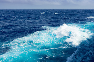 Clouds, waves and ship trace in Pacific