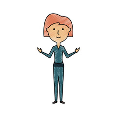 flat line  colored teacher woman doodle over white background  vector illustration