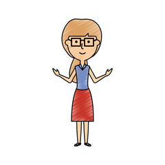 flat line  colored teacher woman doodle over white background  vector illustration