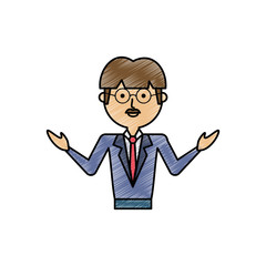 flat line  colored teacher man  doodle over white background  vector illustration