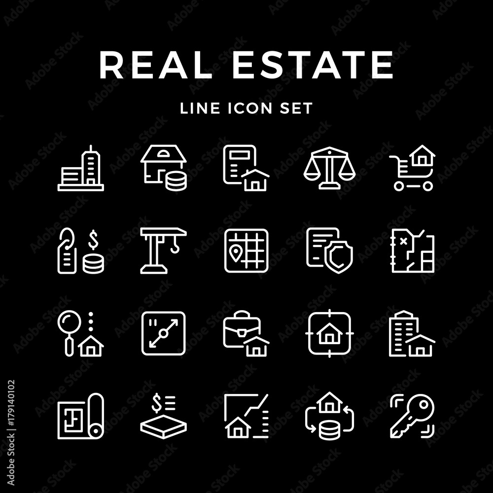 Wall mural set line icons of real estate